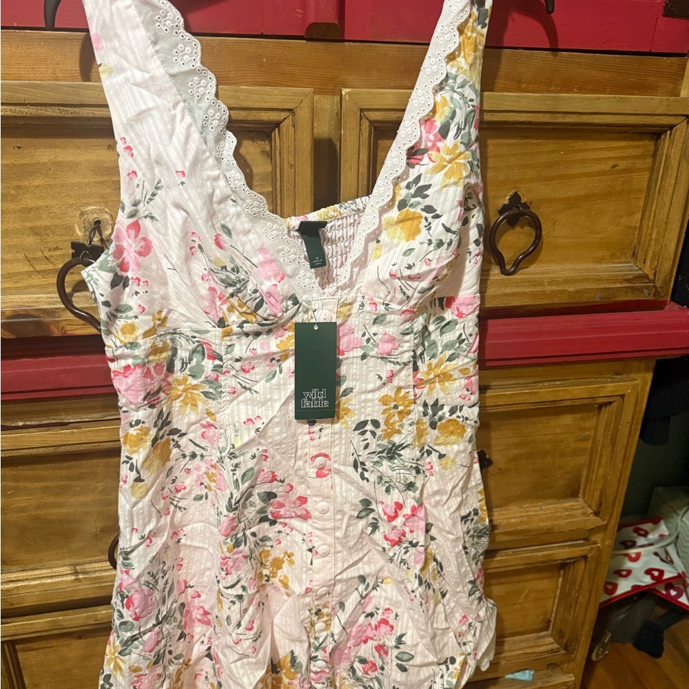 wild fable Pink Floral Eyelet-Trim Sundress